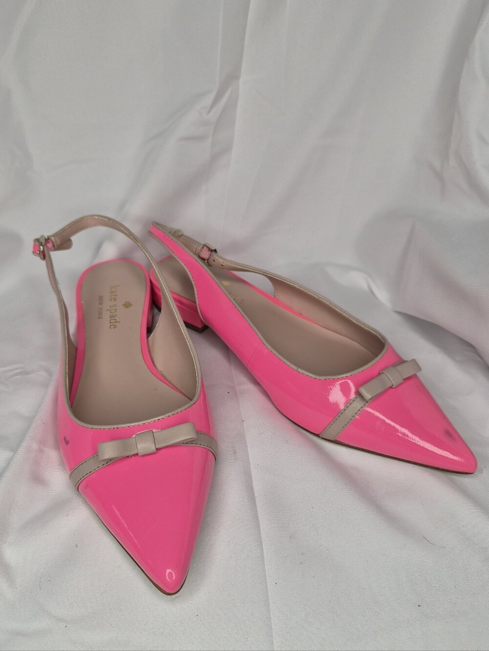 Kate Spade New York Antibes Neon Pink Patent Slingback Bow Flats Size 8